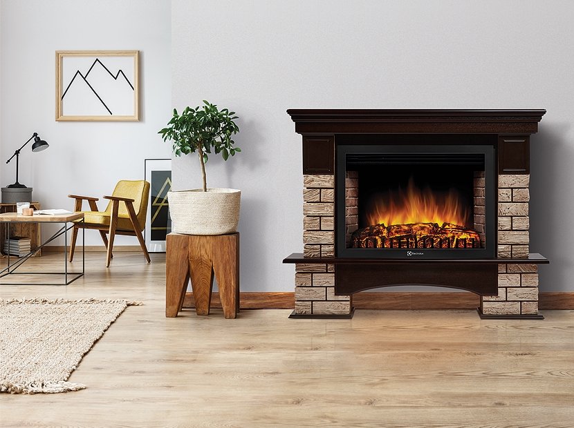 Каминокомплект Firelight Forte Wood 30U (угловой) с очагом Electrolux EFP/P-3020LS камень коричневый/шпон темный дуб