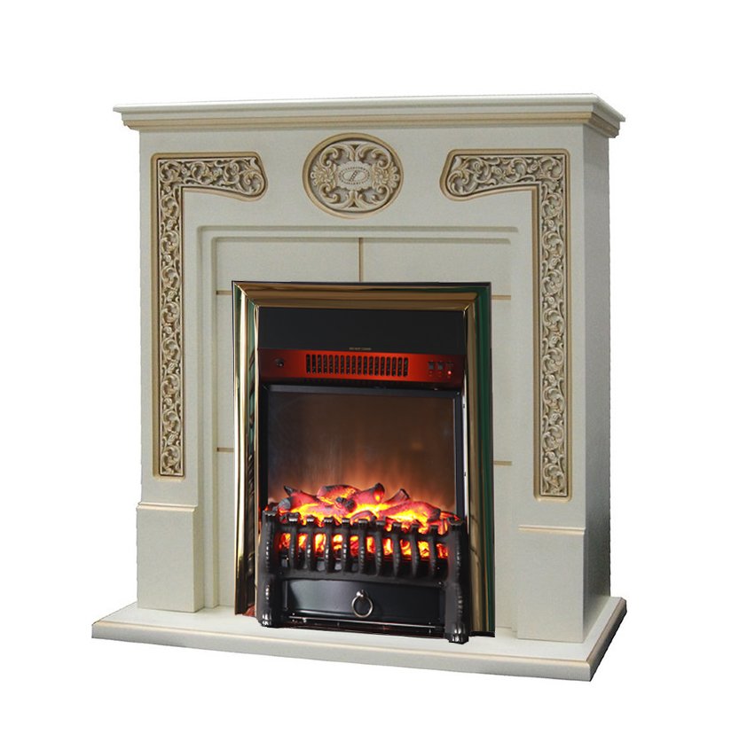 Каминокомплект Interflame Спенсер с очагом Fobos FX M Brass бежевый с золотой патиной