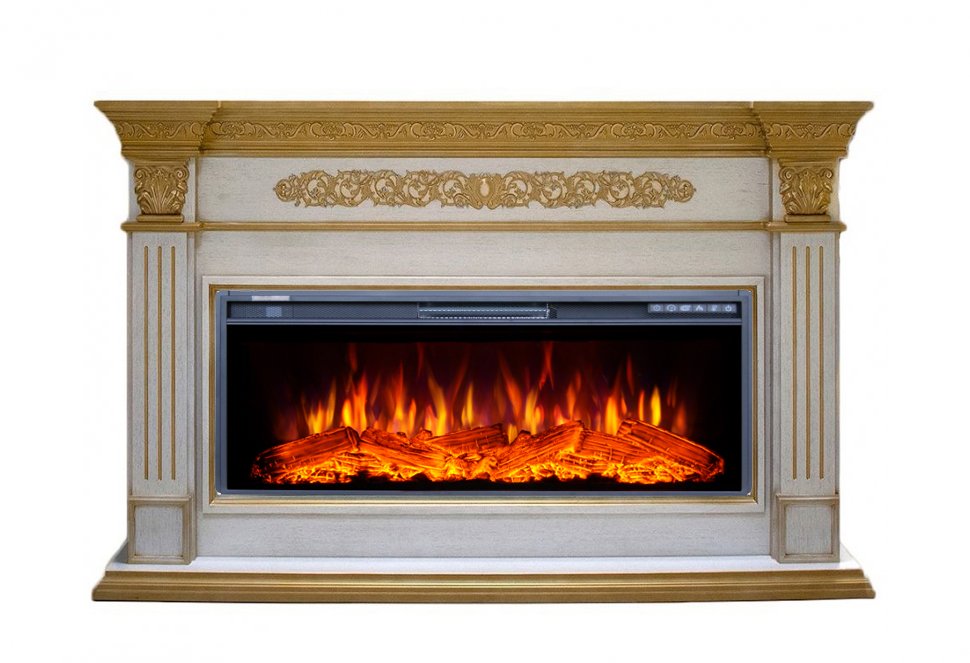 Каминокомплект Interflame Елизавета с очагом FreeSpace 40 LED FX QZ бежевый с золотой патиной