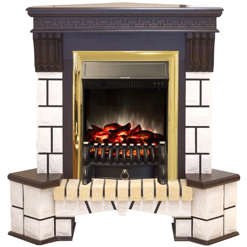 Каминокомплект RealFlame Stone Corner new STD/EUG AO (DN) с очагом Fobos s Lux Black/Brass