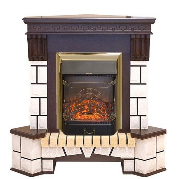 Каминокомплект RealFlame Stone Corner new STD/EUG AO (DN) с очагом Majestic s Lux Black/Brass