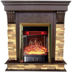 Каминокомплект Interflame Брайт темный дуб с очагом Majestic FX M Brass